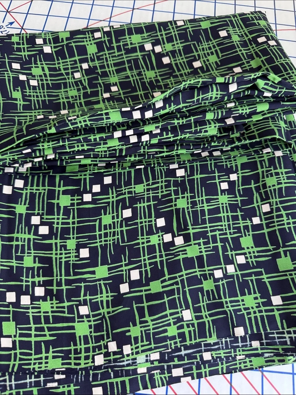 Vintage 1950s MCM Abstract Fabric Navy/Black Green Ivory 5 Yards x 36 Drapey